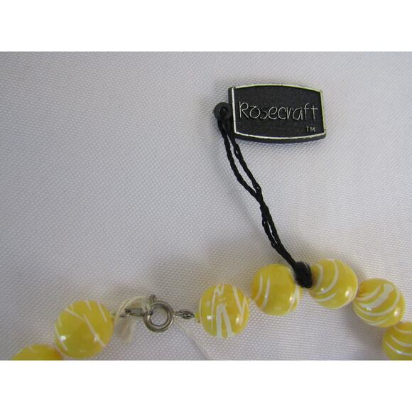 Rosecraft Yellow Stripe Bead Necklace 23" Whimsical Boho Cottagecore Fetive - Picture 3 of 4